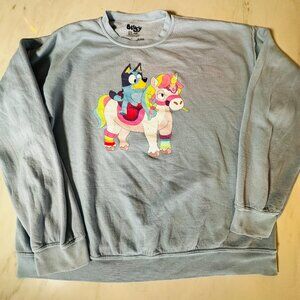Bluey Unicorn Sweatshirt Light Blue Crewneck Pullover Women's Large Boxlunch